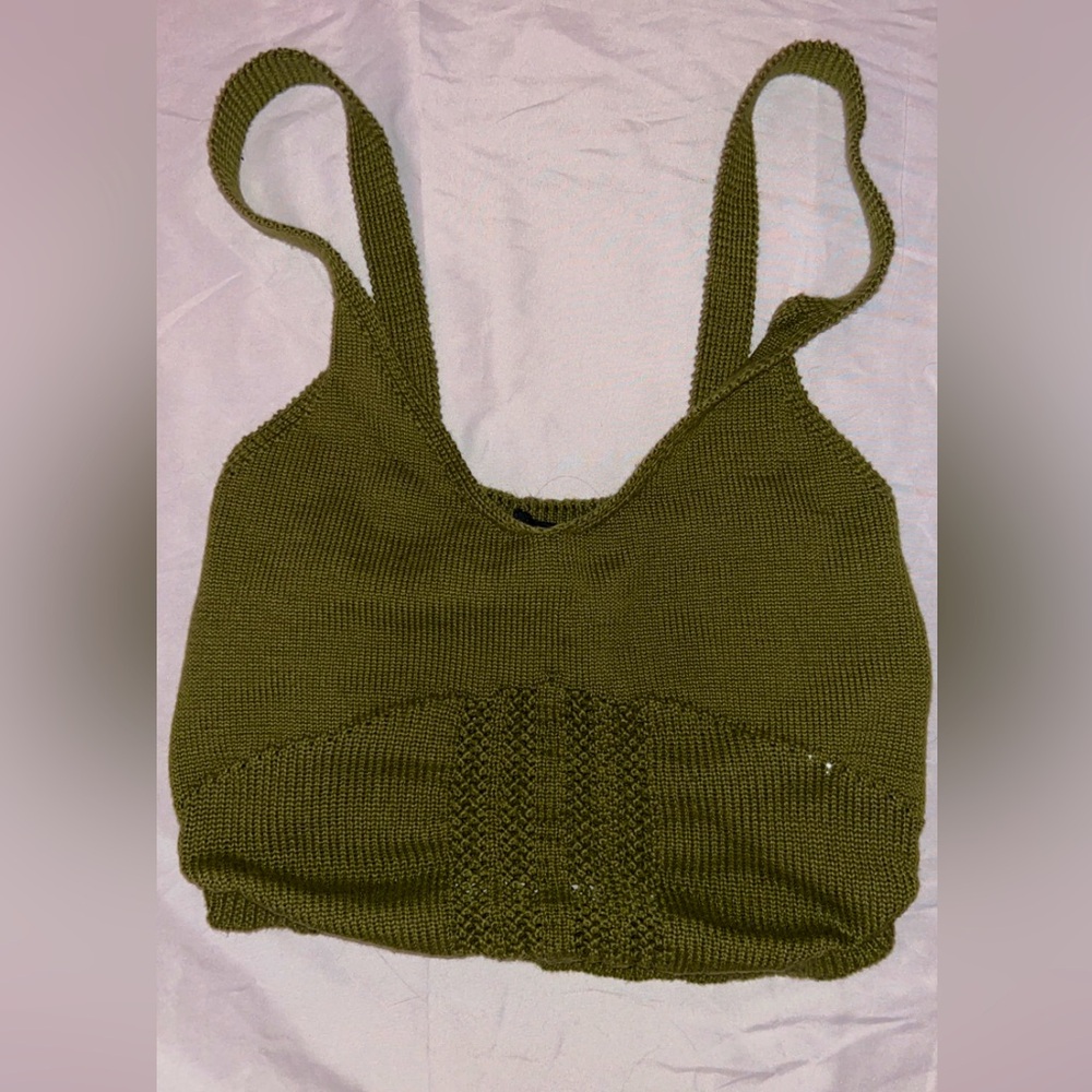 Forever 21 Knit Crop Top Tank Size Xl Olive Green Sweater Material